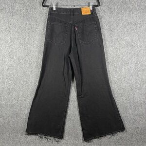 Levis Premium High Loose Flare Frayed Cut Off Jeans Black Size 29x27 #1950